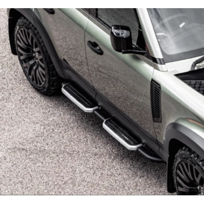 VPLEP0392 — Чорні бічні підніжки з сріблястим кантом для Land Rover Defender 110 L663 2020+
