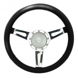 EXT900WBLSB-WS – Кермо Exmoor Trim Williams 15″ — чорна шкіра, сріблясті спиці, біла прострочка, з адаптером.