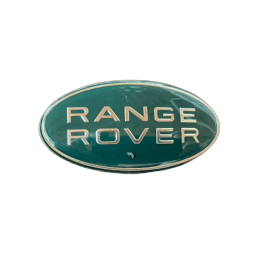 Zielona owalna odznaka ze srebrną podstawą (85 x 43) z napisem „Range Rover”