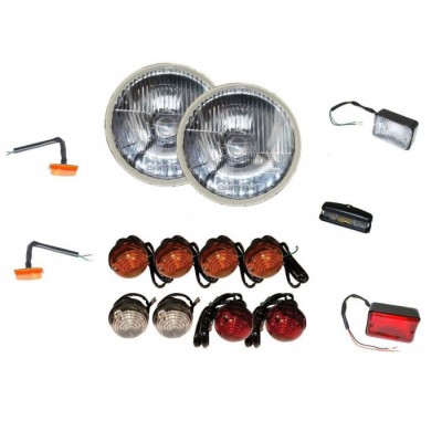 LRC1504 - Повний комплект освітлення транспортного засобу (2 фари, 4 індикатори, 2 стоп-ліхтарі, 2 бічні, 2 повторювачі, протитуманні фари, реверс і номерний знак) - для Defender (до 1994)
