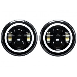 MD-J002 - Pair of Black Full Halo LED 7" Headlights - Right Hand Drive - Land Rover Defender 1983-2016