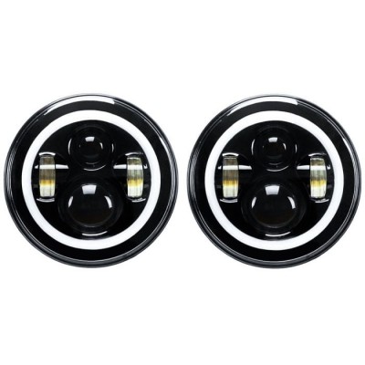 MD-J002 - Пара чорних фар Full Halo LED 7" - Праве кермо - Land Rover Defender 1983-2016