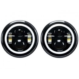 MD-J002LHD - Pair of Black Full Halo LED 7" Headlights - Left Hand Drive - Land Rover Defender 1983-2016
