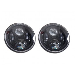 MD-J608LHD - Pair of Black Crystal LED Headlights - Left Hand Drive - Land Rover Defender 1983-2016