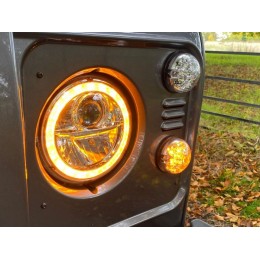 S7198LED - Pair of Chrome LED Headlamps with DRL/Indicator by Wipac - EURO / Left Hand Drive - Land Rover Defender