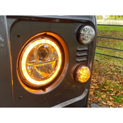 S7198LED - Пара хромованих світлодіодних фар із DRL/індикатором від Wipac - ЄВРО / лівий керм - Land Rover Defender